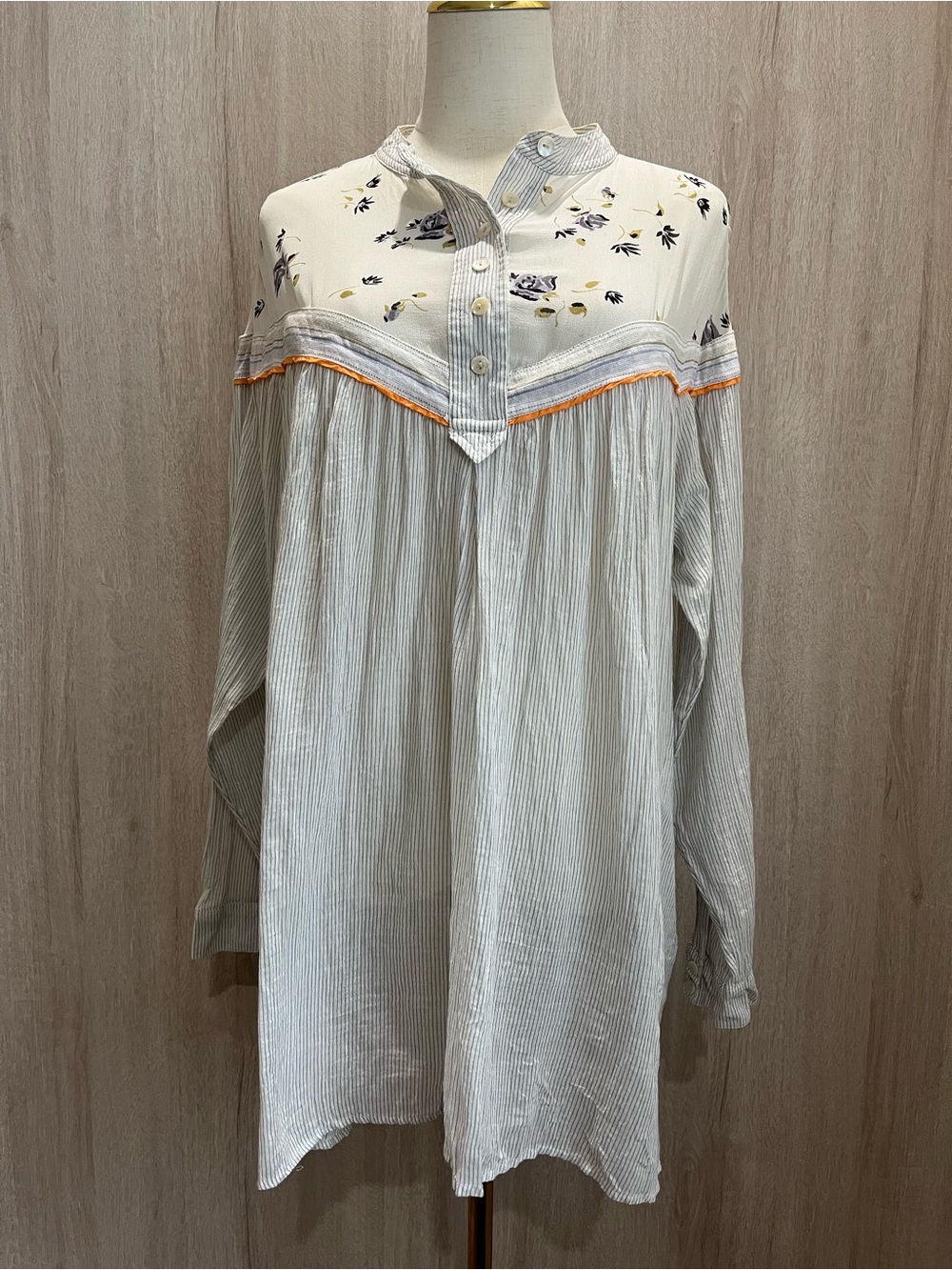 Free People Hearts & Colors Floral Yoke Cotton Tunic Top Pockets M